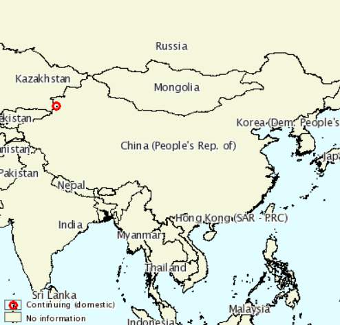 Mapa Chin, występowanie choroby LSD
