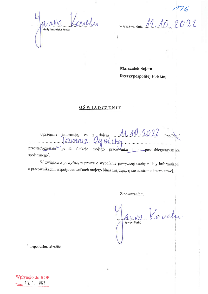 Janusz Kowalski pismo