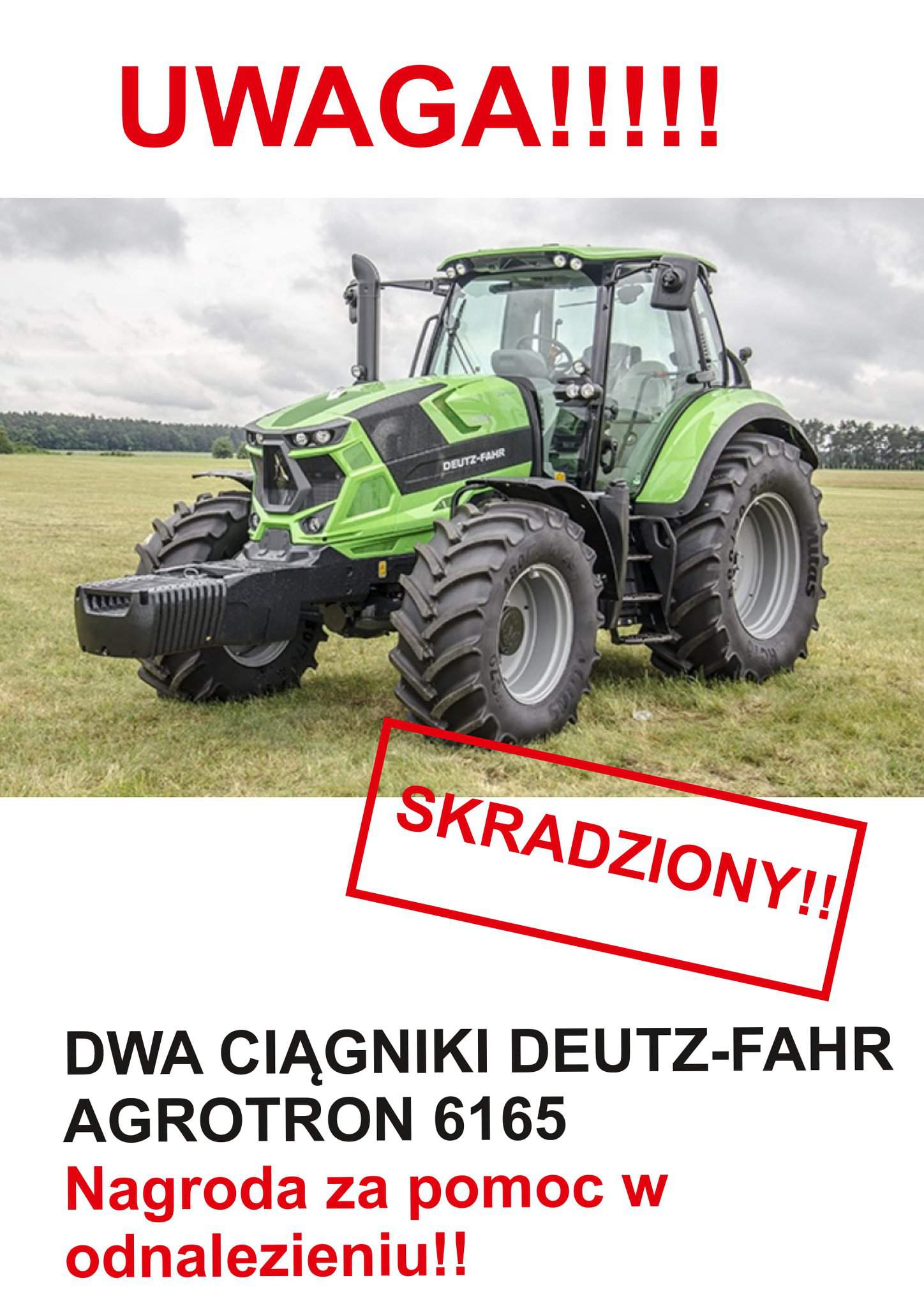 Namysłów: z Wilkowa z firmy Stomil Agro skradziono ciągniki Deutz Fahr Agrotron 6165