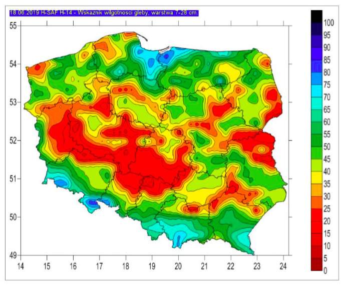 Wskaźnik wilgotności gleby na głębokości 7–28 cm (Grafika: IMGW)